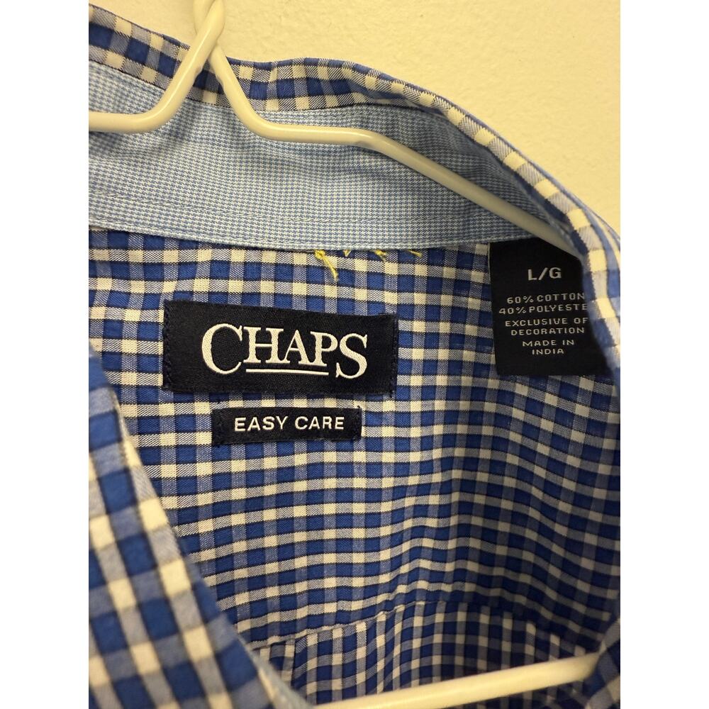 Chaps Ralph Lauren Mens Shirt Size L Blue Check Short Sleeve Button Down Pocket - Picture 5 of 5